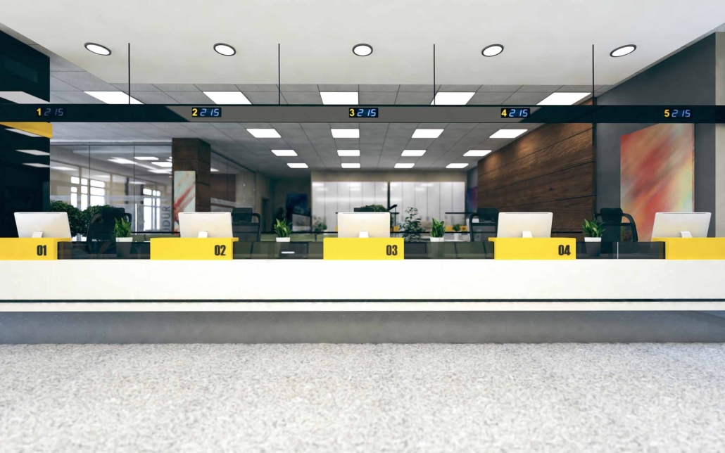 Customer stand large open space office