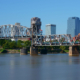 Little Rock, capital of Arkansas, USA. Skyline with Arkansas River at daytime in summer