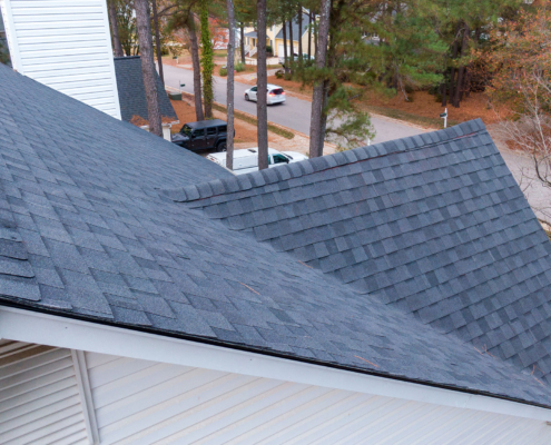 Drone view of a residential roof
