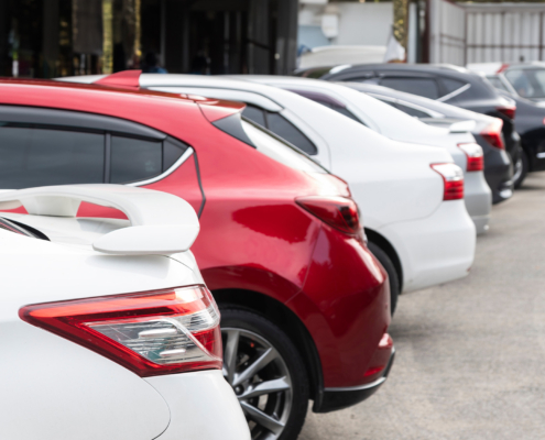 Side view of a line of cars