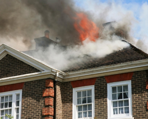Fire on roof of house